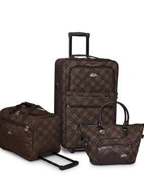 American Flyer Pemberly 3 PC Luggage Set Classic Brown Brown- Travel bag a